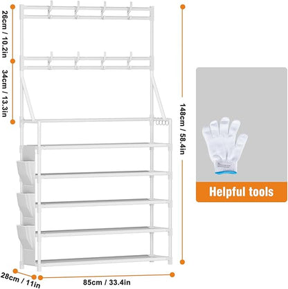 OYREL Shoe Rack 5 Tier Shoe Racks Organizer 20-25 Pairs Shoes Rack for Closet Entrance Shoe Storage Shelf with Hooks and Side Pocket Entryway Shoe Holder Space Saving Free Standing Shoe Racks