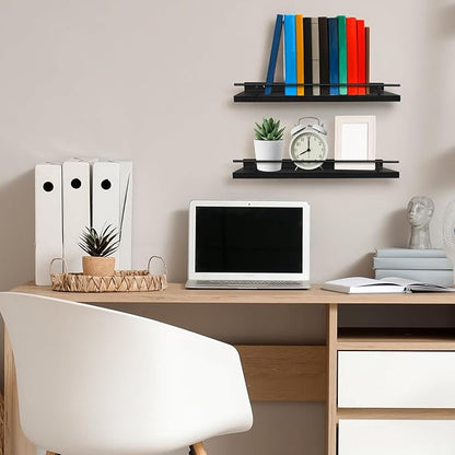 Floating Shelves for Wall, Wood Bookcases, Decor for Kitchen| Farmhouse| Bedroom| Laundry Room| Living Room| Bathroom, Hanging Storage - Black