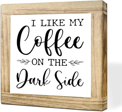 Funny Coffees Quotes Sign I Like My Coffee On The Dark Side Funny Cafe Decor Sign Galactic Empire Style Signs Wooden Cafe Decor For Kitchen Bar Office Ideal Gift For Coffee Lover 5.9x5.9 Inch