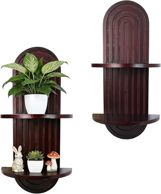 Plant Wall Shelves with Arched Wooden Design, Mid Century Modern Decor Floating Shelf Set of 2 - Boho Wall Decor for Indoor Plants Living Room Bathroom Office, 23.6 x 11.8 Inches