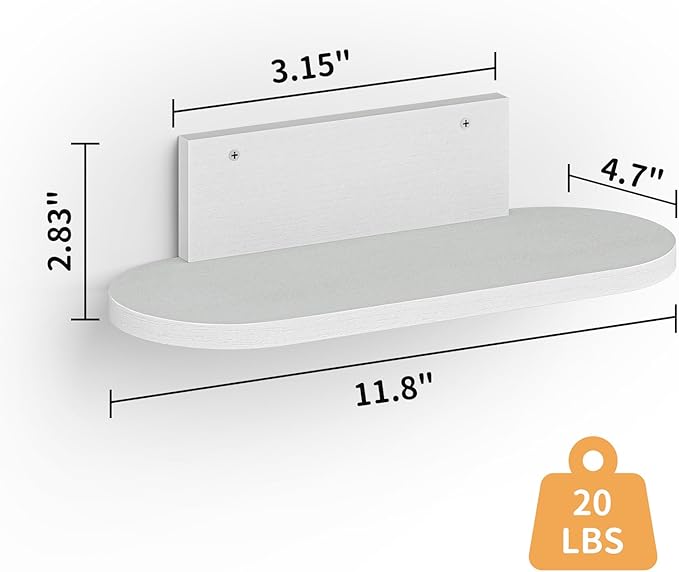 Wooden Floating Shelves for Wall, Floating Shelf for Bedroom Kitchen Decor, Wall Mounted Rustic Farmhouse Wood Shelf for Books, Plants, Set of 3(White, S (Round))