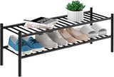 2-Tier Bamboo Long Shoe Rack, Free Standing Wood Shoe Shelf Storage Organizer for Closet Entryway Stackable 35