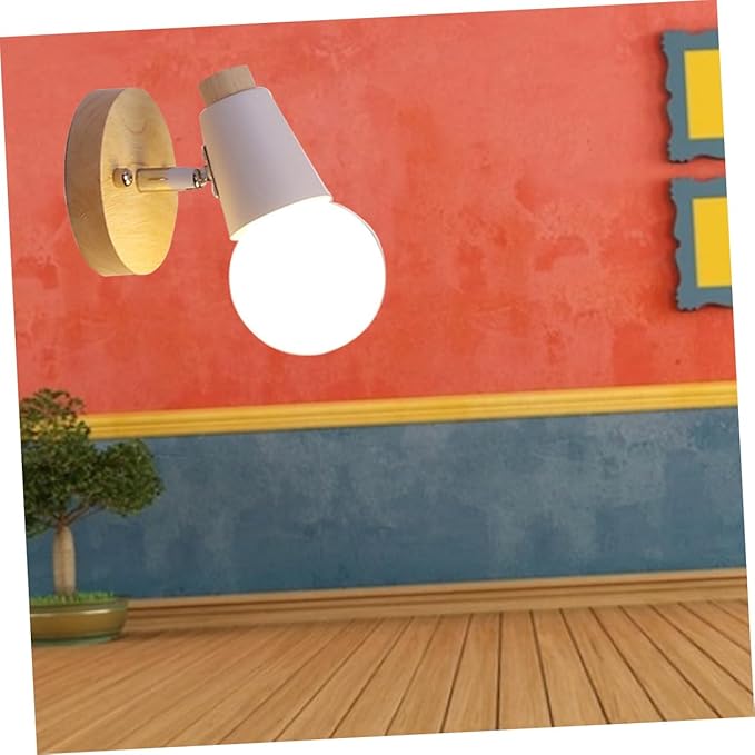 HOMSFOU Minimalist Wall Lamp with Solid Wood Base Modern Wall Light for Living Room Bedroom Bathroom Stylish Loft Decor Bulb Not Included White Finish