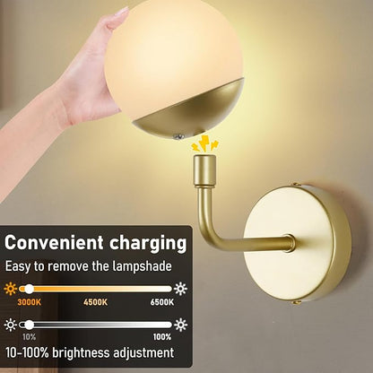 Battery Operated Wall Sconce Set of 2, Rechargeable Wireless Sconces with Dimmable Detachable Magnetic Bulbs and Remote, 3 Colors Wall Lights for Bedroom Living Room Hallway Fireplace