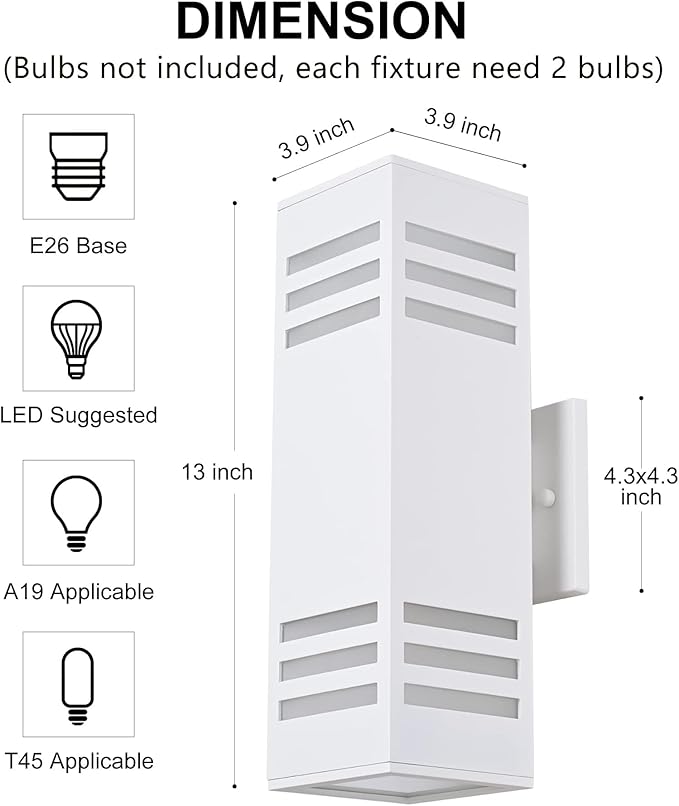 Housen Solutions Dusk to Dawn Outdoor Lighting, IP65 Waterproof Exterior Light Fixtures, 2 Pack Sensor Porch Light Outdoor Wall Sconce for House Garage, Matte White Aluminum