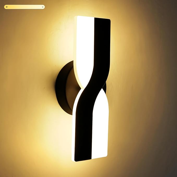 Kawell 12W Minimalist LED Wall Light 1%-100% Dimming Modern Wall Sconce Hardwired Indoor Wall Lamp Square for Bedside Hallway Study Kitchen, Black 3000K