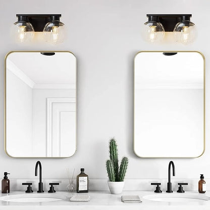 PAZALA 2-Lights Black Bathroom Vanity Lights, Modern Bathroom Lighting Fixtures with Globe Glass Shade, 14in Matte Black Wall Lamp for Bath Over Mirror Kitchen Living Room Hallway Cabinet Porch
