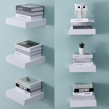 WELLAND 9 1/4 inch White Mission Floating Shelves for Wall, Bathroom Wall Mount Shelves, Wood Modern Display Shelves, Book Shelves,for Bedroom,Living Room and Kitchen