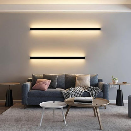 Modern Black Linear LED Wall Sconce - Minimalist Indoor Wall Mount Light Fixture for Bedroom, Hallway, Office, and Living Room (3000K, 100cm)