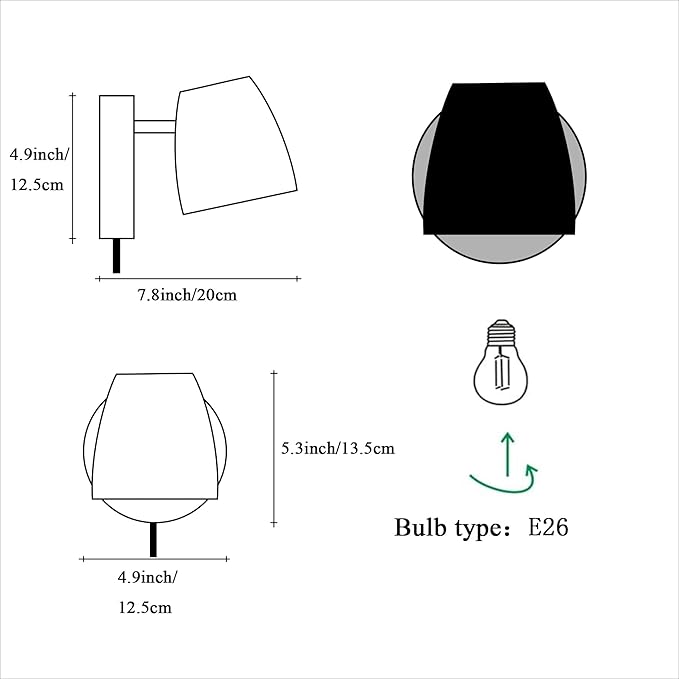 Wall Sconce Plug in,White Wall Lights for Bedroom,Modern Wood Sconces Light with 180°Rotation Metal Shade,e26 Wall Lamp with Switch for Living Room,Nightstand,Dining Room,Hallway,Corner,Stairway