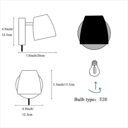 Plug in Wall Sconce Black,Bedside Wall Lamps with Switch,Modern Wood Wall Light for Bedroom with 180°Rotation Metal Shade,Indoor E26 Wall Lamp for Living Room,Dining Room,Hallway,Stairway,Wall Decor