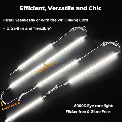 Cefrank Cabinet Lighting 6-Pack 12 inch Seamlessly Linkable Strip Light Bars for Cabinet, Kitchen, Shelf, Workbench, Cupboard Lighting, 1200 Lumen Cold White 6000K