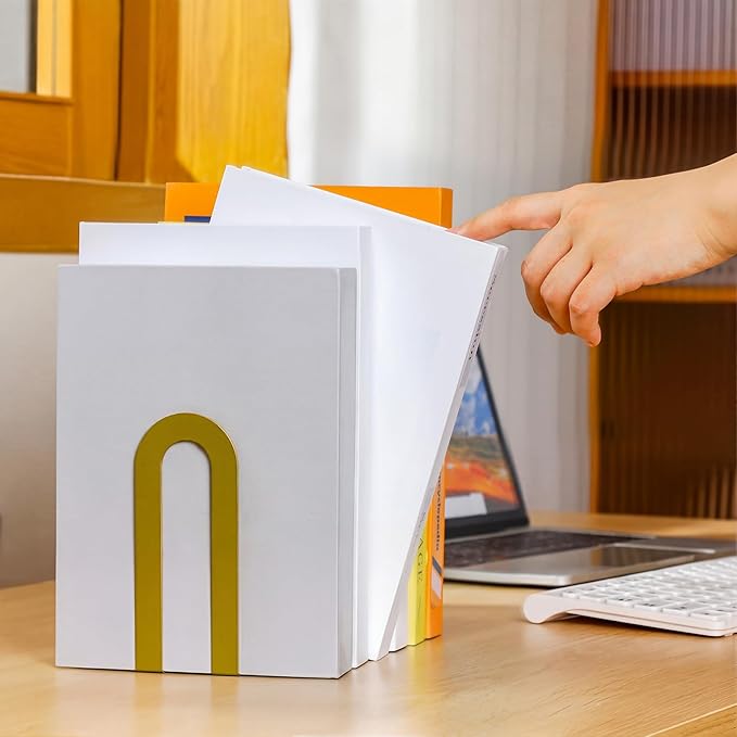 Chunful 6 Pcs Gold Book Ends for Shelves Decorative Small Modern Metal Bookends Book Shelf Organizer Minimalist Design Stopper to Hold Books for Home Office(5.5 * 3.75 * 2.25inch)