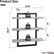 Bestier Floating Shelves for Wall, 24 inch Kitchen Shelves Wall Mounted, 3 Tier Coffee Bar Shelf with Foldable Brackets, Industrial Display Shelf for Bathroom, Living Room, Retro Grey