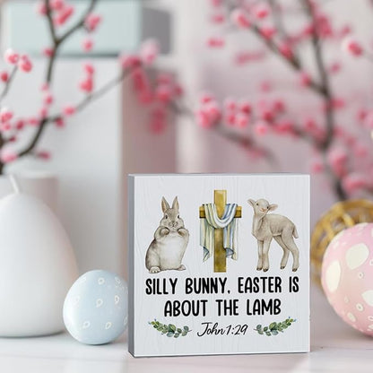 Religious Easter Decorations Christian Easter Decor Rustic John 1:29 Spring Decor Bible Verse Wooden Box Sign for Home Office Bedroom Living Room Desk Shelves