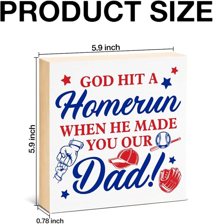 Baseball Home Decor - Gift for Dad - Baseball Wood Box Sign for Home Kitchen Farmhouse Office Tiered Tray Desk Shelf Decor