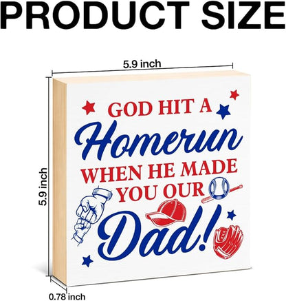 Baseball Home Decor - Gift for Dad - Baseball Wood Box Sign for Home Kitchen Farmhouse Office Tiered Tray Desk Shelf Decor