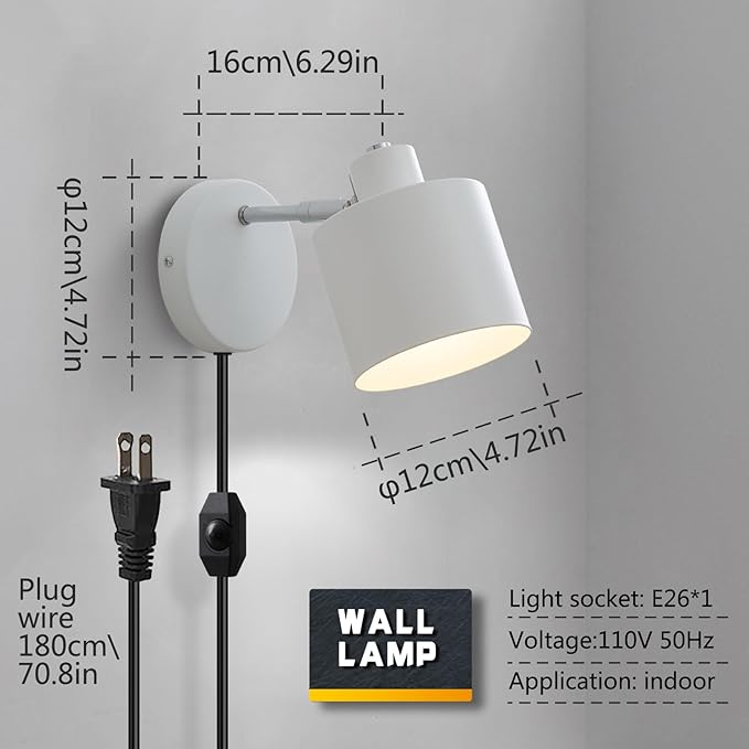 LIGHTESS Plug in Sconce Set of Two, 350° Adjustable Dimmable Wall Light, Modern Wall Lamps for Living Room Bedroom Hallway,Kitchen (Bulb Not Included)
