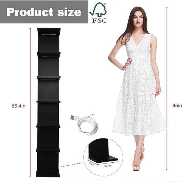 7-Tier Wall Shelf with 10 RGB Lighting Modes, Multifunctional Wall Mounted Vertical Display Floating Shelf for Bedroom Living Room Vanity, Black