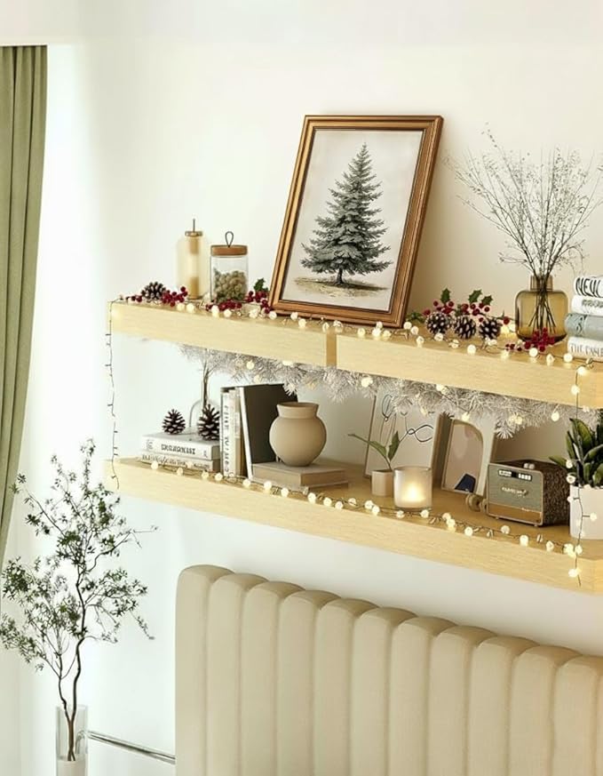 VIYYIEA Gold Framed Canvas Art, Vintage Christmas Tree Decor, 12x16Inch, Winter Retro Pine Picture Painting Gifts, xmas Decorations for Bedroom Living Room Shelf Fireplace