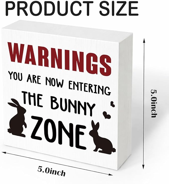Easter Decorations for Home Funny Bunny Zone Wooden Sign, Warning You Are Now Entering The Bunny Zone Rabbit Decor, Farmhouse Wall Plaque for Bunny Mom Bunny Lover Gift