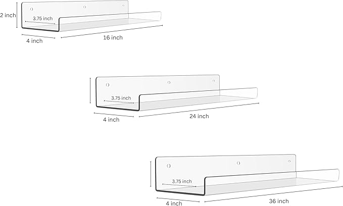 Rebecca Luxurious Acrylic Floating Shelves for Wall - 2 Pack of 24