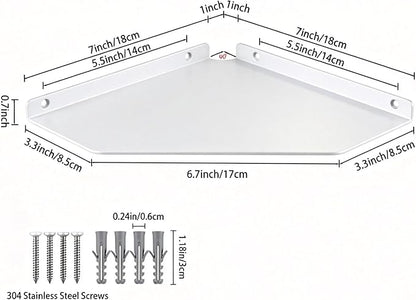 8 Inch White Floating Corner Shelf Wall Mounted, Triangle Wall Shelf for Kitchen, Speakers, Wine, Trophies & Decor