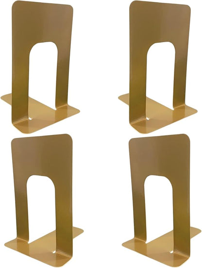 Alessk 4 Pieces Gold Bookends for Shelves, Heavy Duty Metal Bookends Supports Heavy Books, Decorative Gold Stops for Home or Office Decoration - 2 Pairs