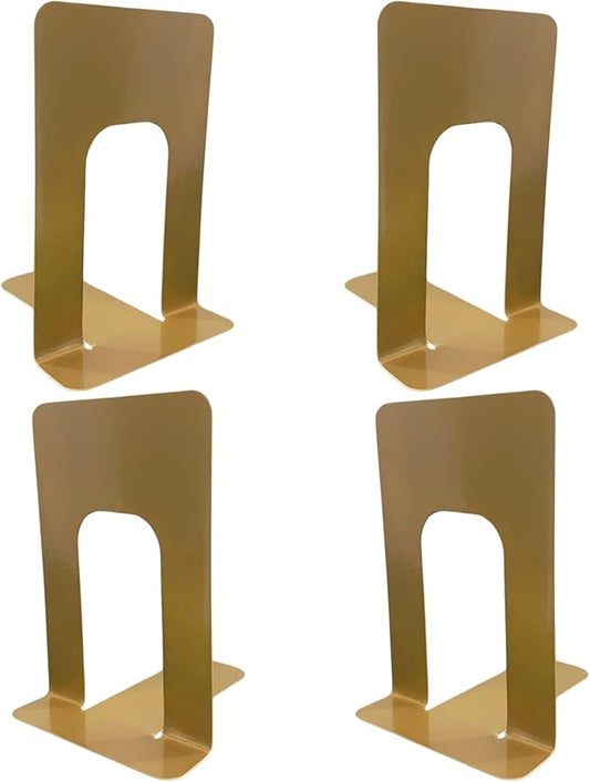 Alessk 4 Pieces Gold Bookends for Shelves, Heavy Duty Metal Bookends Supports Heavy Books, Decorative Gold Stops for Home or Office Decoration - 2 Pairs