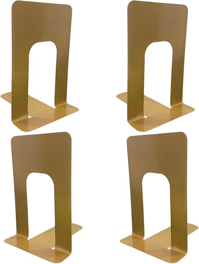 Alessk 4 Pieces Gold Bookends for Shelves, Heavy Duty Metal Bookends Supports Heavy Books, Decorative Gold Stops for Home or Office Decoration - 2 Pairs
