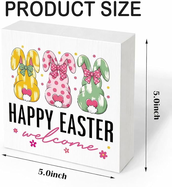 Easter Decorations for Home Happy Easter Welcome Wooden Sign, Bunny Spring Porch Decor, Farmhouse Easters Desk Decorations, Table Shelf Plaque, Holiday Front Door Party Supplies