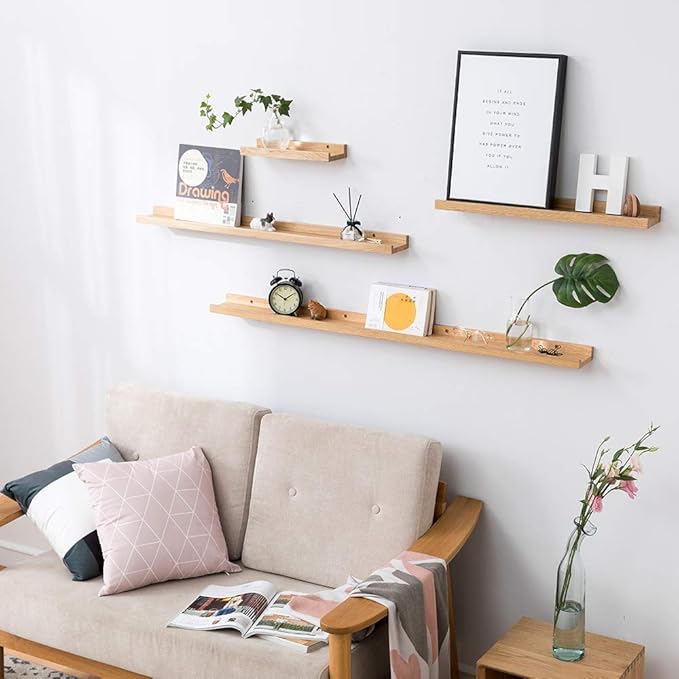 HOMWOO Floating Shelves Natural Wood Wall Shelves Wall Mounted Picture Ledge for Home, Living Room, Bedroom, Bathroom, Office,16 Inches (Natural,16 Inches)