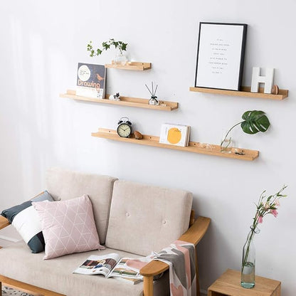 HOMWOO Floating Shelves Natural Wood Wall Shelves Wall Mounted Picture Ledge for Home, Living Room, Bedroom, Bathroom, Office,16 Inches (Natural,16 Inches)