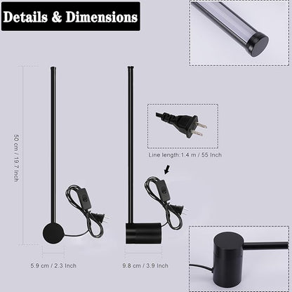 Kawell 19.7 Inch Rotatable LED Wall Sconce 12W Plug in Wall Light Bar with Switch Modern Black Linear Lamp for Bedroom Living Room Office, Cold White