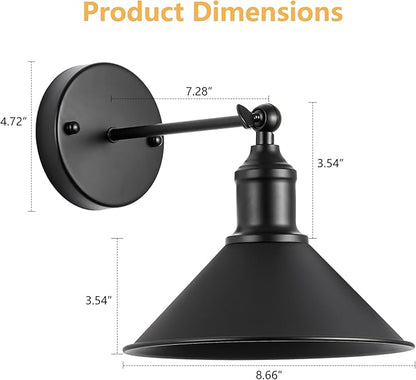 Vintage Black Wireless Battery Operated Wall Sconces, Cordless LED Wall Lights Set of 2 with Remote Control, for Bedroom, Farmhouse, Gallery - Easy Setup, Adjustable Brightness, Long-Lasting Battery