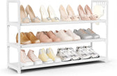 Shoe Rack for Closet Shoe Organizer Space Saver Storage for 12-15 Pair Shoe Shelf with Hook Free Standing 3 Tier Shoe Rack Organizer for Entryway, Small Spaces, White