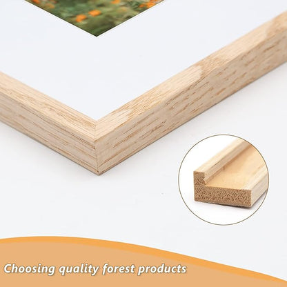 8x10 Picture Frame, OAK Wood Photo Frame 5x7 with Mat or 8x10 without Mat with Perspex Glass for Vertical or Horizontal Tabletop Wall Display for Photos, Paintings, Birthday Christmas Gift, Set of 4