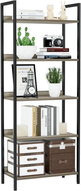 NUMENN Bookshelf, 5 Tier Bookshelves, Home Office Bookcase Shelf Storage Organizer, Free Standing Storage Shelving Unit for Bedroom, Living Room and Home Office, Grey