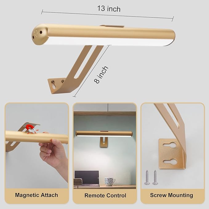 Picture Light 2 Pack, Rechargeable Picture Light for Paintings with Remotes, Wireless Picture Frame Light, 3 Lighting, 300LM Battery Operated Art Light for Display, Picture-Gold
