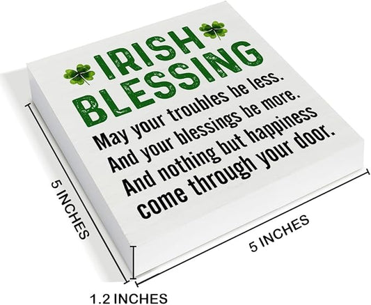 St. Patrick's Day Decor - St Patricks Day Decorations - Irish Blessing Wood Sign Home Living Room Office Bedroom Kitchen Desk Tabletop Shelf Table Decor