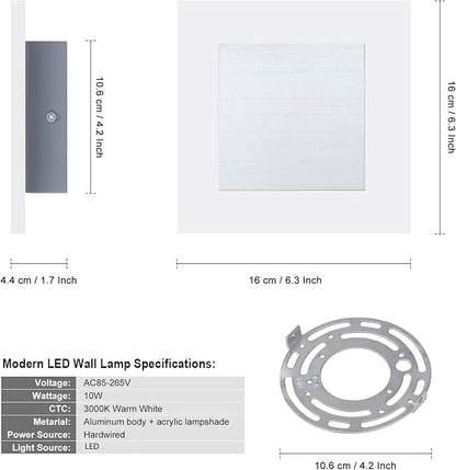 Kawell Modern 10W LED Wall Sconces Indoor LED Wall Light Square Acrylic LED Wall Lamp Minimalists LED Wall Light Sconce for Bedroom Living Room Stairwell Hallway Lounge, Warm White