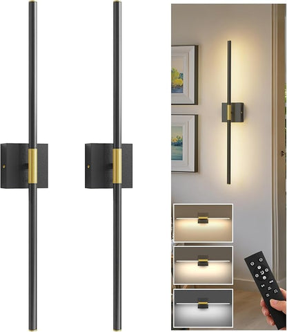 L LOHAS LED Battery Operated Wall Sconces Set of 2, Battery Wall Sconce 10000mAh, Black and Gold Rechargeable Sconces 3CCT, 28.1 Inch Wireless Wall Lights, Sconce Wall Decor for Bedroom, Living Room