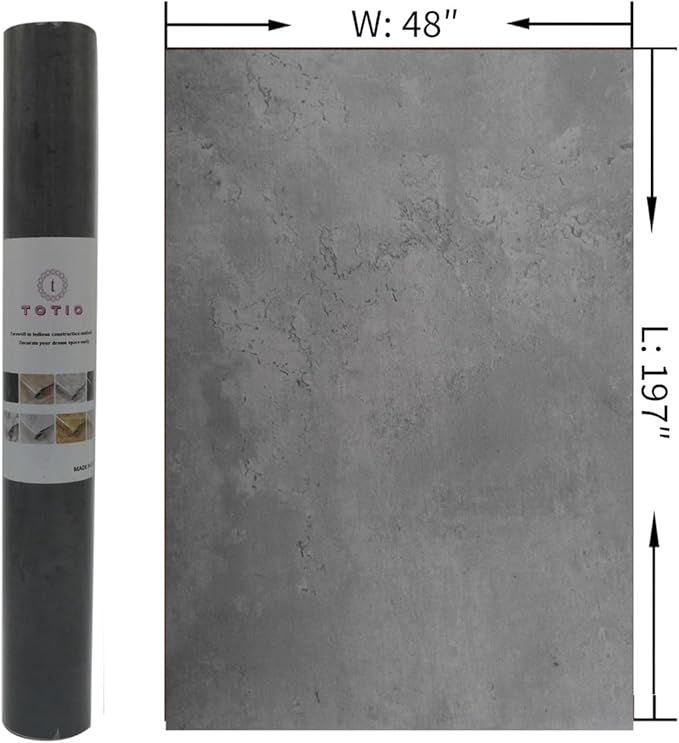48x197in Extra Wide Dark Grey Concrete Wallpaper Peel Stick Cement Look Contact Paper Matte Thicken Adhesive Waterproof Vinyl Wall Stickers for Apartment Office Modern Industrial Style Charcoal Gray