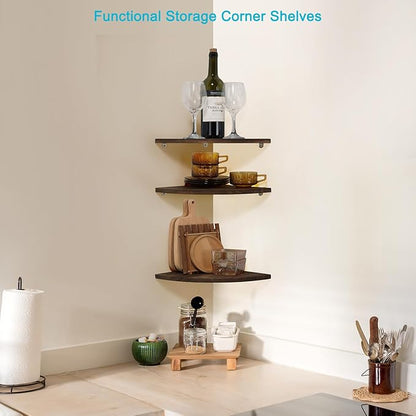 Joiishom Shelves 3, Rustic Wood Corner Wall Mount, 10x10x0.7 inches, 42 pounds Capacity