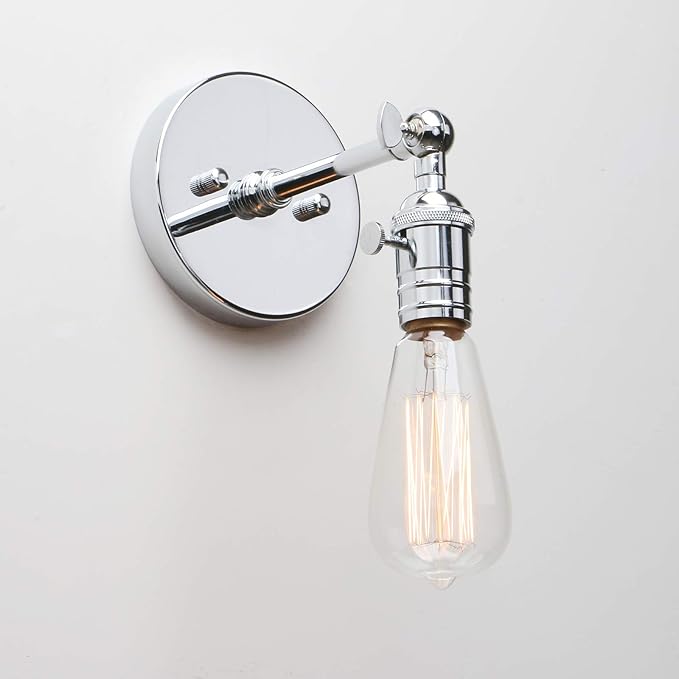 Permo Vintage Industrial Pole Wall Mount Mini Single Sconce Metal Wall Sconces Fixture (Chrome)