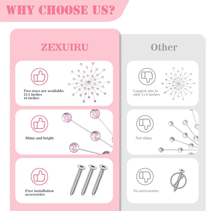 ZEXUIRU 3 Pack Silver Sunburst Wall Decor – Metal Crystal Wall Art with Sparkling Rhinestones, 14’’/18 Inch Starburst Wall Hanging Set for Living Room Bedroom Bathroom – Modern Bling Home Decorations