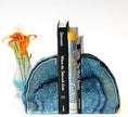 JIC Gem Dyed Blue Agate Bookends Geode Decorative Book Ends for Heavy Books with Rubber Bumpers for Office and Home Decoration Polished Small Size 2 to 3 Lbs