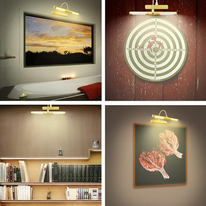 LUXSWAY Wireless Picture Light with Remote Control,Battery Operated Painting Light with Dimmable & Timer,180° Adjustable Head for Wall Art,Canvas Paintings,Portrait Displays-Gold