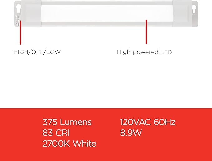 UltraPro 12 inch Plug-in Linkable Under Cabinet Lights, High/Low/Off, Warm White Light (2700K), LED Under Cabinet Lighting, Under Counter Lights for Kitchen, 44105