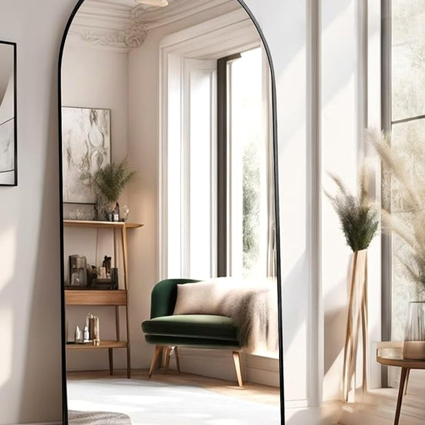 Arched Full Length Mirror, Floor Mirror with Stand, 71"x26" Large Wall Mirror Full Length, Body Floor Mirror, Wall Mounted for Bedroom, Black